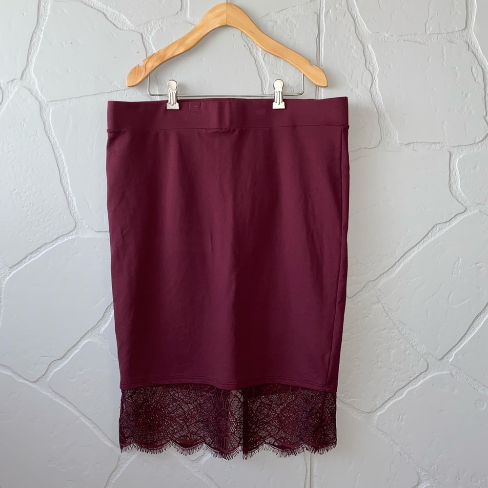 torrid Burgundy Pencil Skirt with Lace Hem